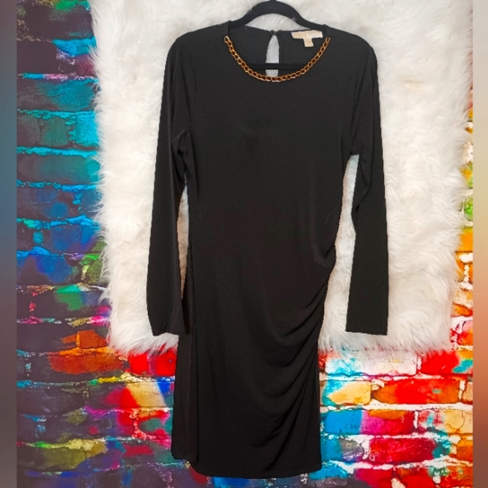 Michael Kors Black and Gold Long Sleeve Dress Size L